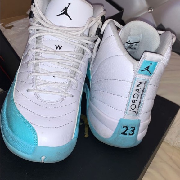 white and aqua 12s